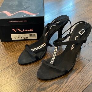 Nina Black Heels with Rhinestone Accents